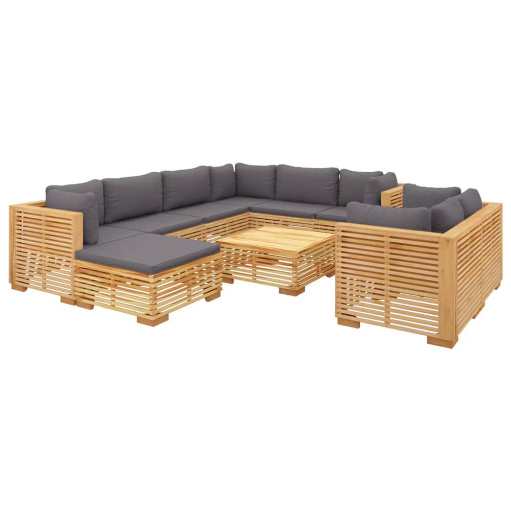 10 Piece Patio Lounge Set with Cushions Solid Wood Teak. Picture 2