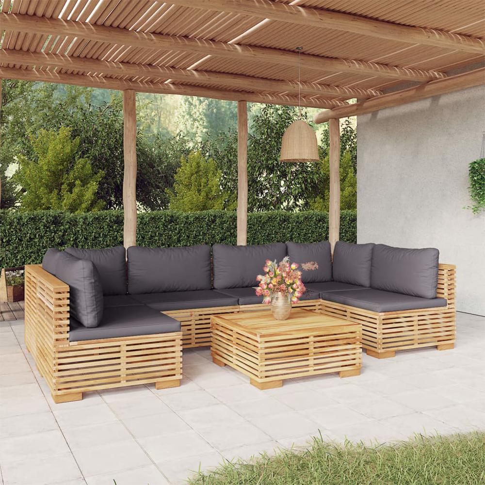 7 Piece Patio Lounge Set with Cushions Solid Wood Teak. Picture 9