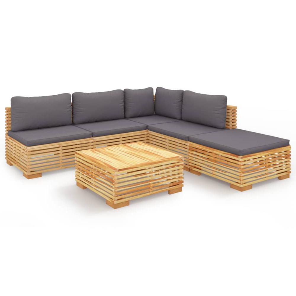 6 Piece Patio Lounge Set with Cushions Solid Wood Teak. Picture 1