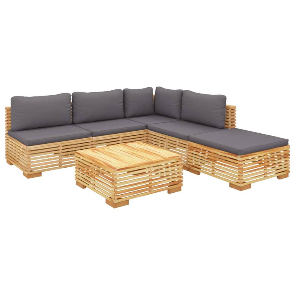 6 Piece Patio Lounge Set with Cushions Solid Wood Teak. Picture 2