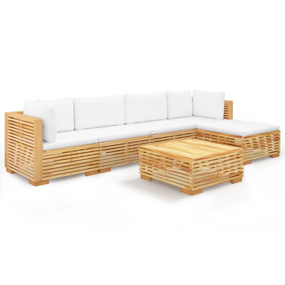 6 Piece Patio Lounge Set with Cushions Solid Wood Teak. Picture 1