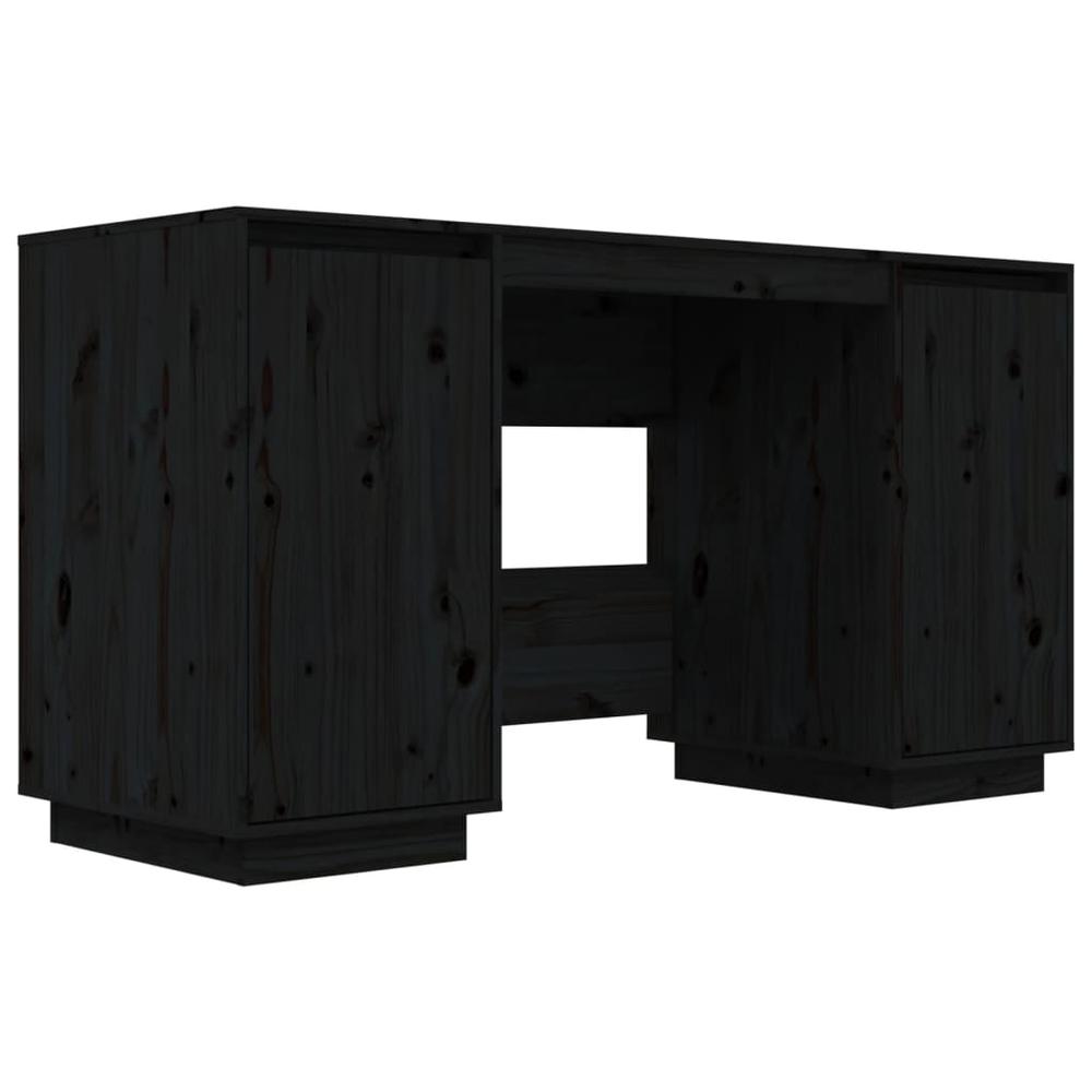 Desk Black 55.1"x19.7"x29.5" Solid Wood Pine. Picture 1
