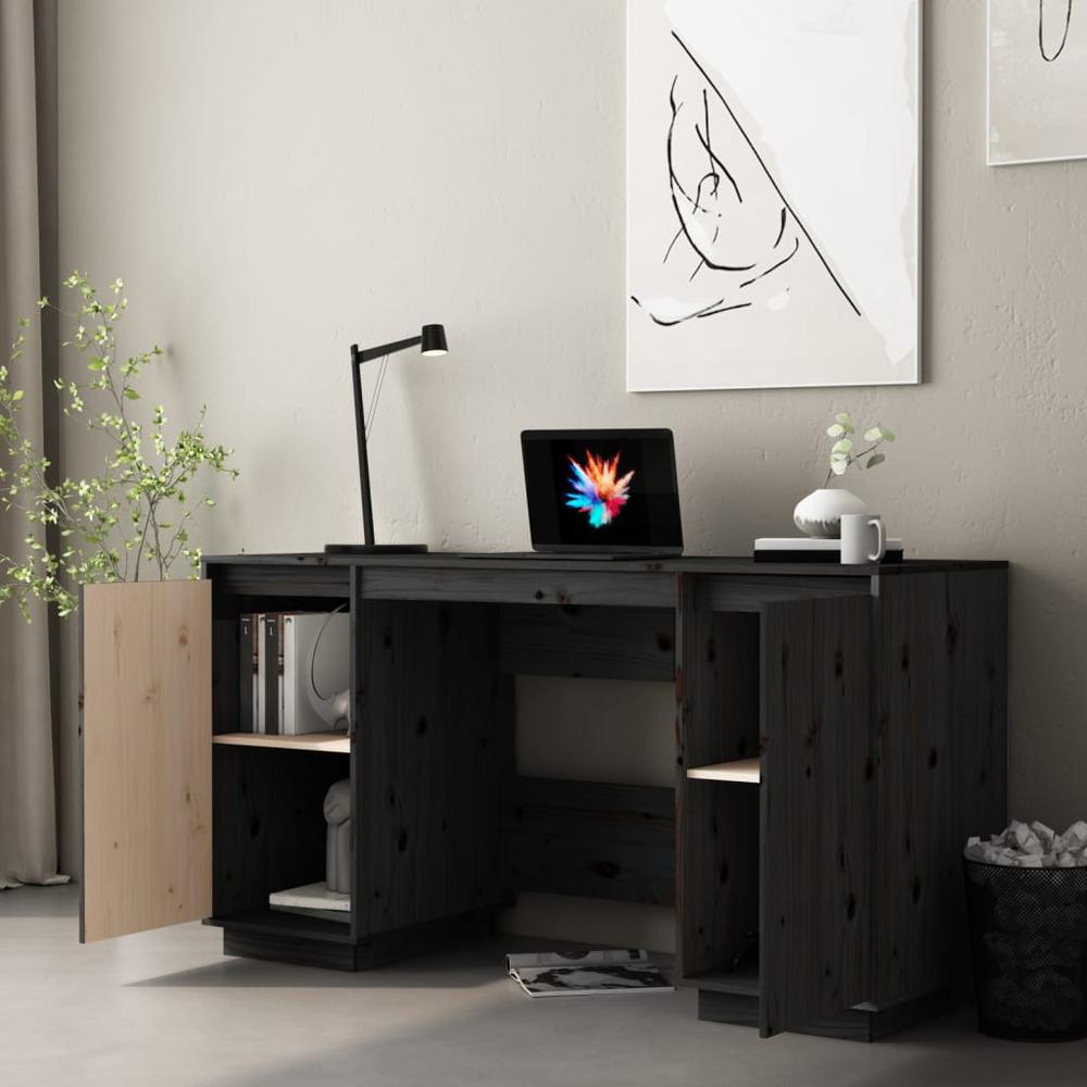Desk Black 55.1"x19.7"x29.5" Solid Wood Pine. Picture 2