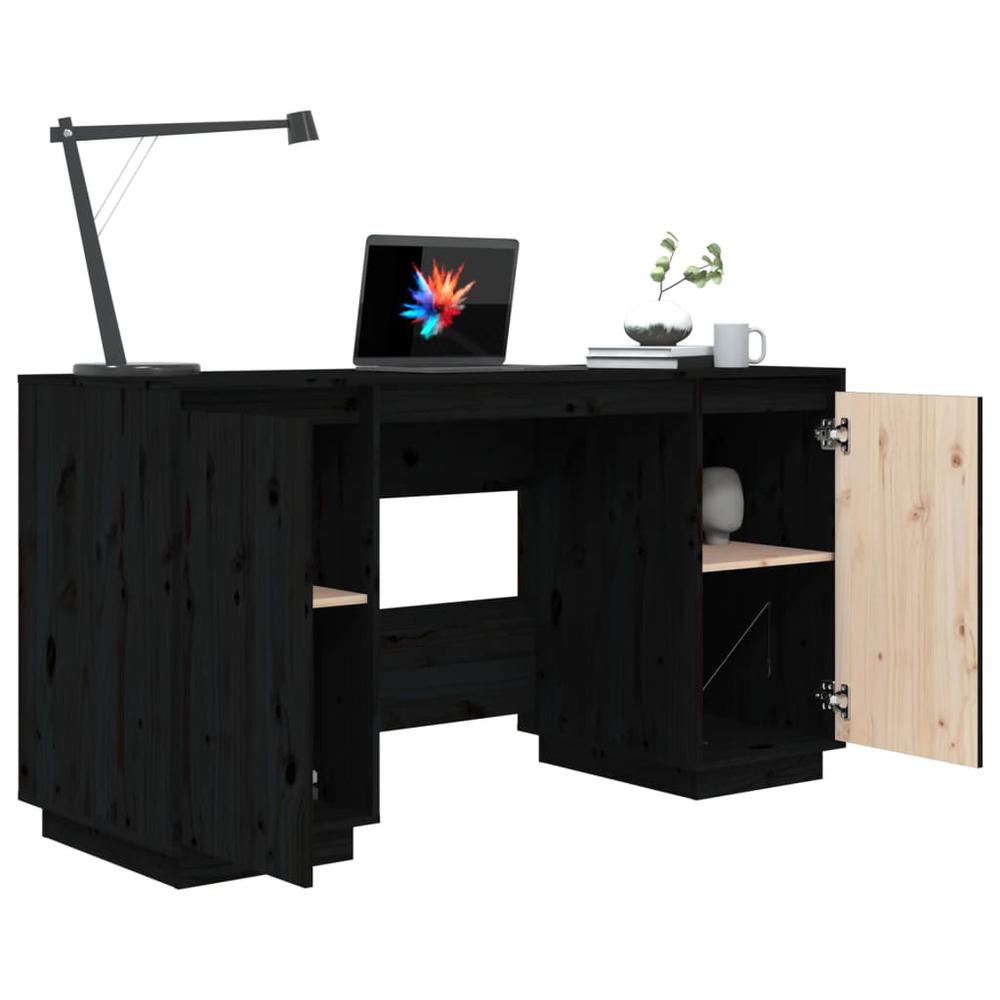 Desk Black 55.1"x19.7"x29.5" Solid Wood Pine. Picture 3