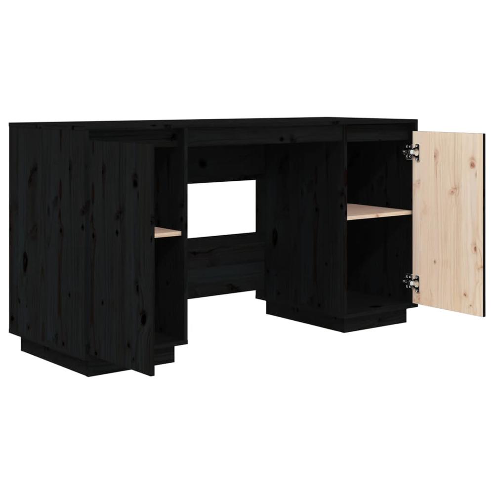 Desk Black 55.1"x19.7"x29.5" Solid Wood Pine. Picture 5