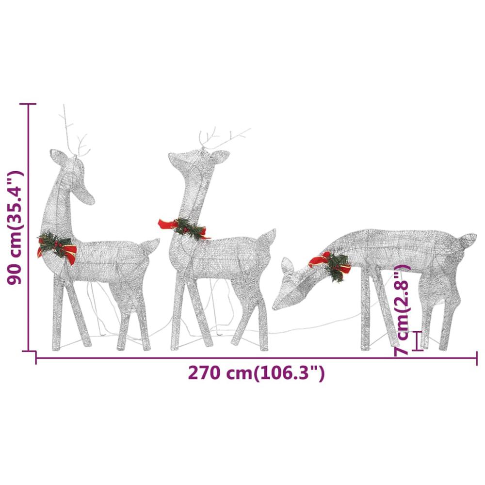 vidaXL Christmas Reindeer Family 106.3"x2.8"x35.4" Silver Cold White Mesh. Picture 10