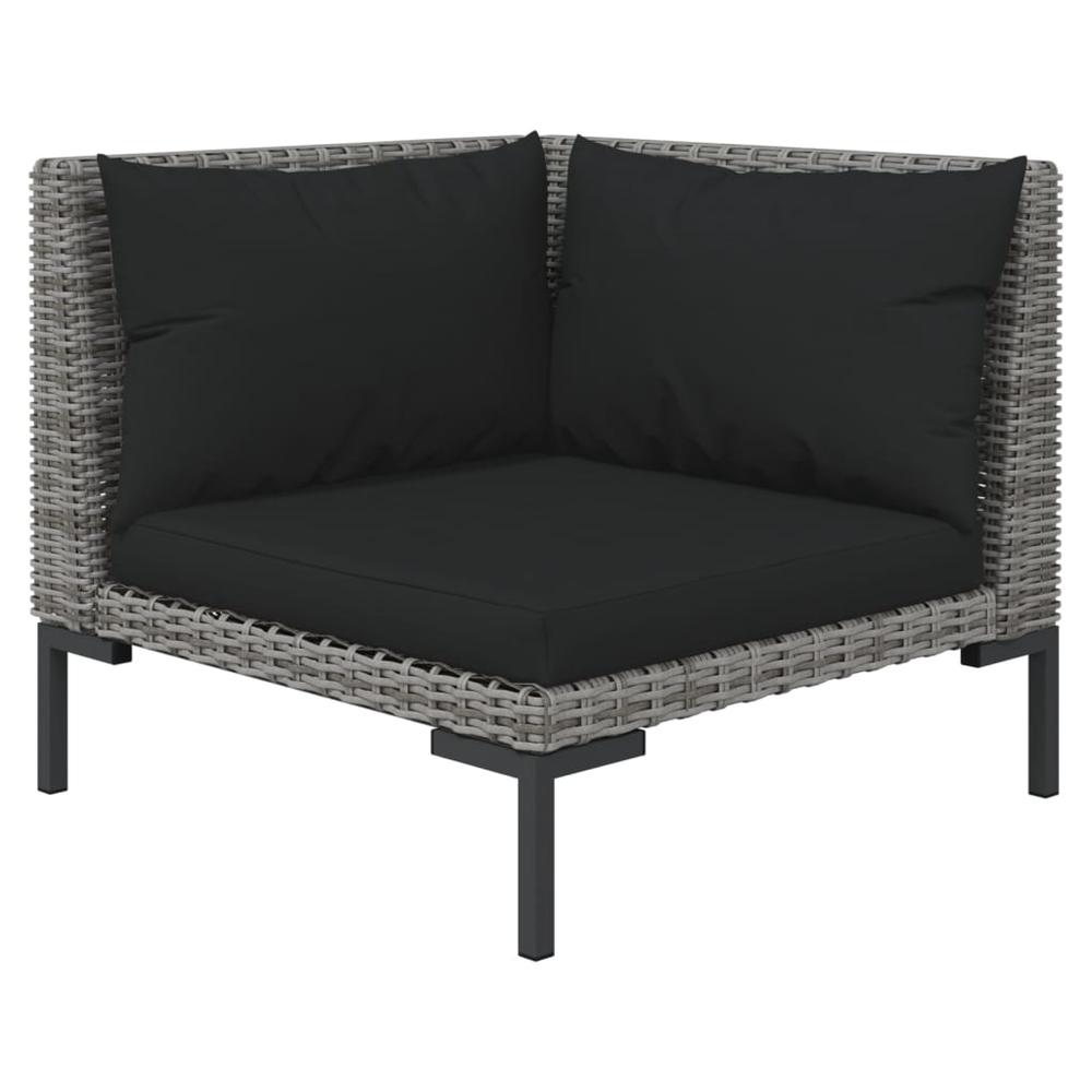 vidaXL 3 Piece Patio Lounge Set with Cushions Poly Rattan Dark Gray. Picture 5