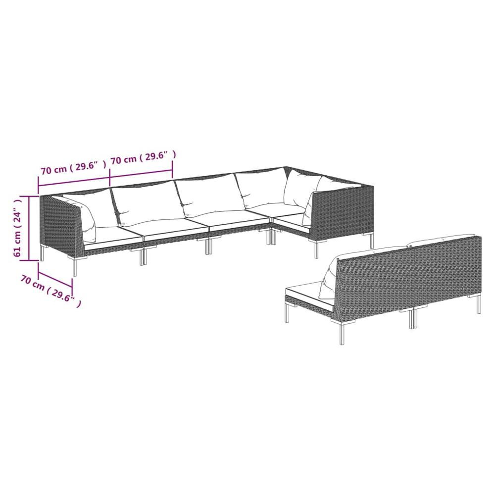 vidaXL 7 Piece Patio Lounge Set with Cushions Poly Rattan Dark Gray, 3099860. Picture 7