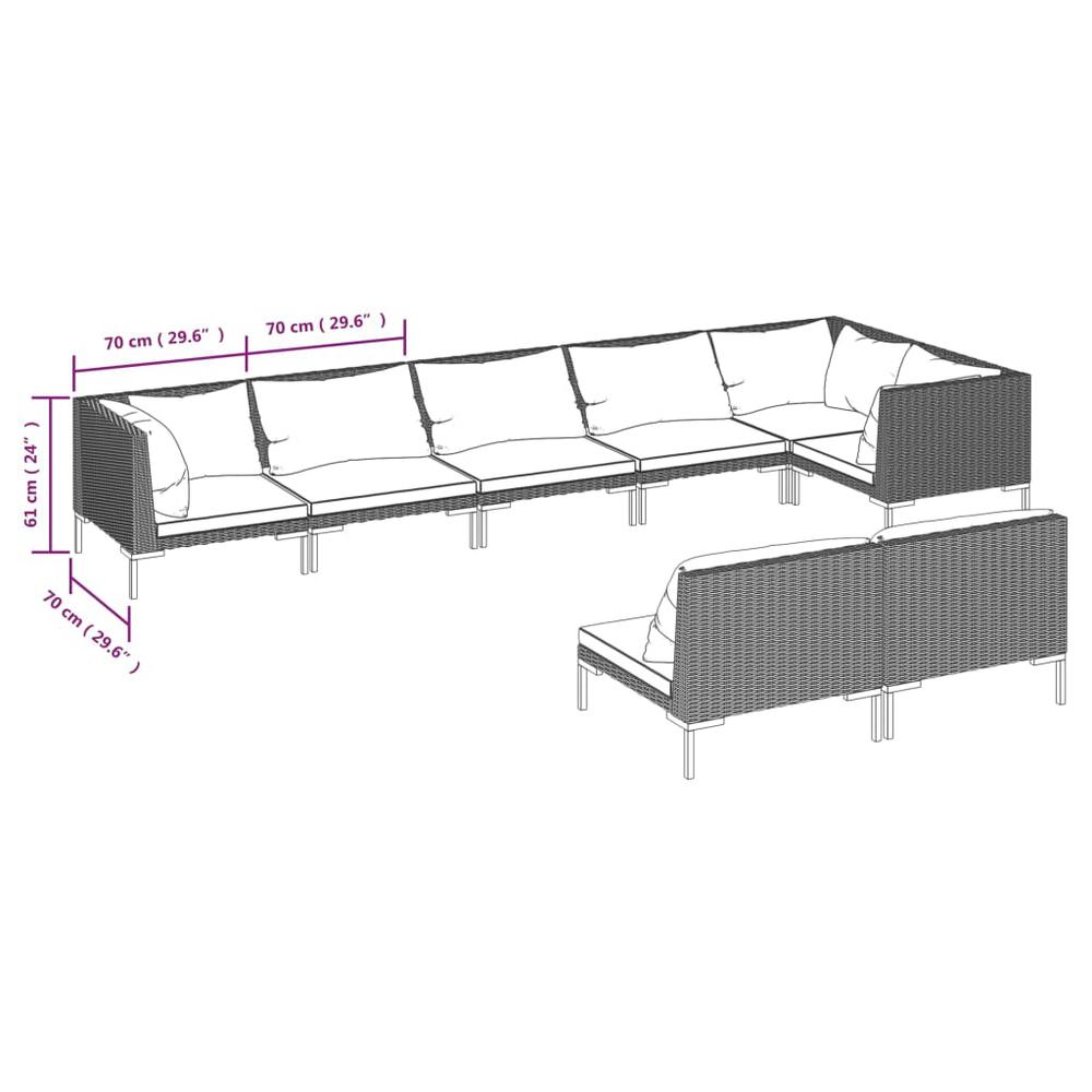 vidaXL 8 Piece Patio Lounge Set with Cushions Poly Rattan Dark Gray, 3099862. Picture 7