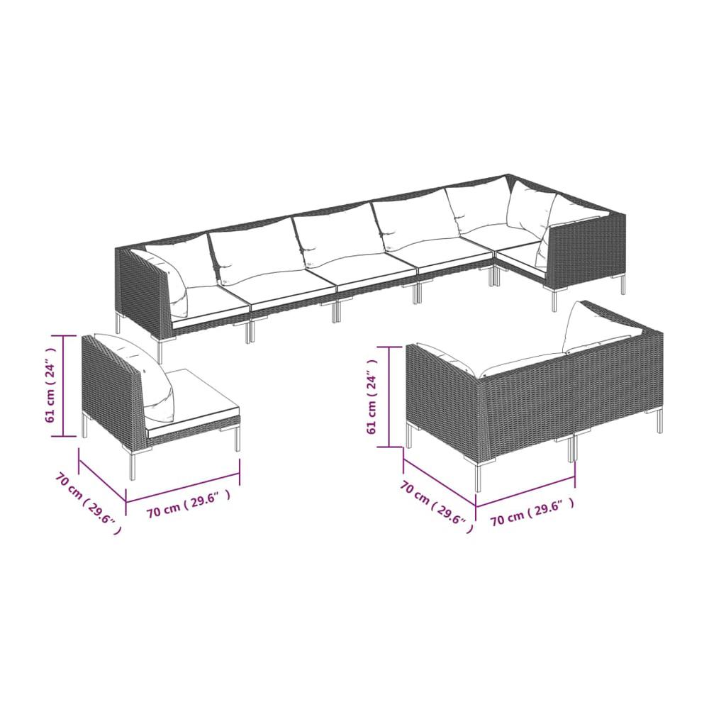 vidaXL 9 Piece Patio Lounge Set with Cushions Round Rattan Dark Gray. Picture 7