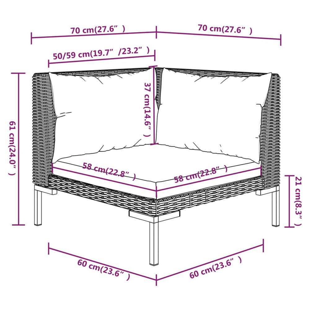 vidaXL 9 Piece Patio Lounge Set with Cushions Round Rattan Dark Gray. Picture 9