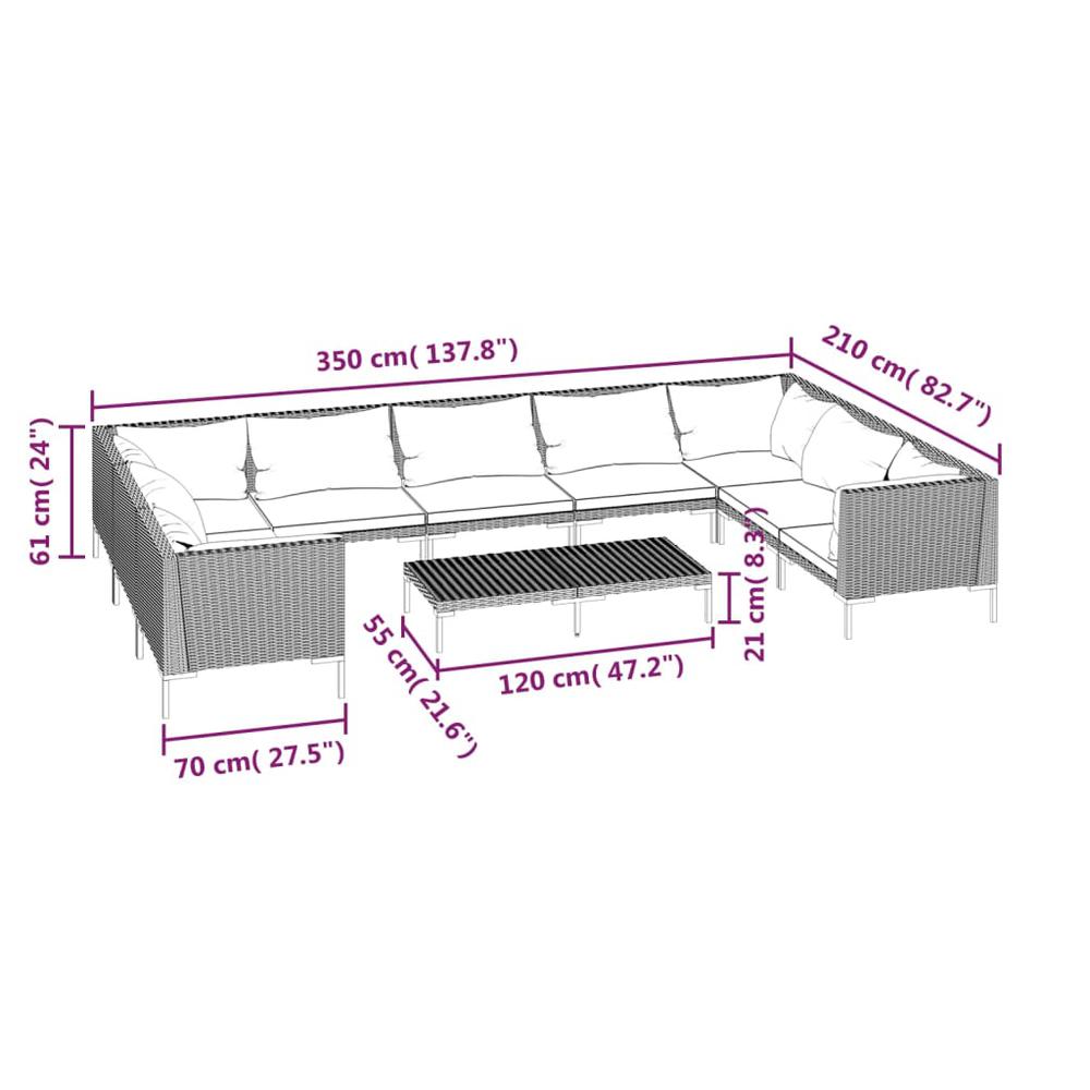 vidaXL 10 Piece Patio Lounge Set with Cushions Poly Rattan Dark Gray, 3099931. Picture 9