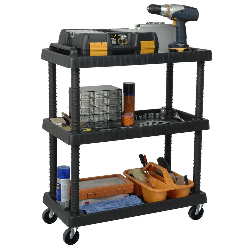 3-Tier Workshop Tool Trolley Black 29.5"x14.8"x36.2" PP. Picture 1
