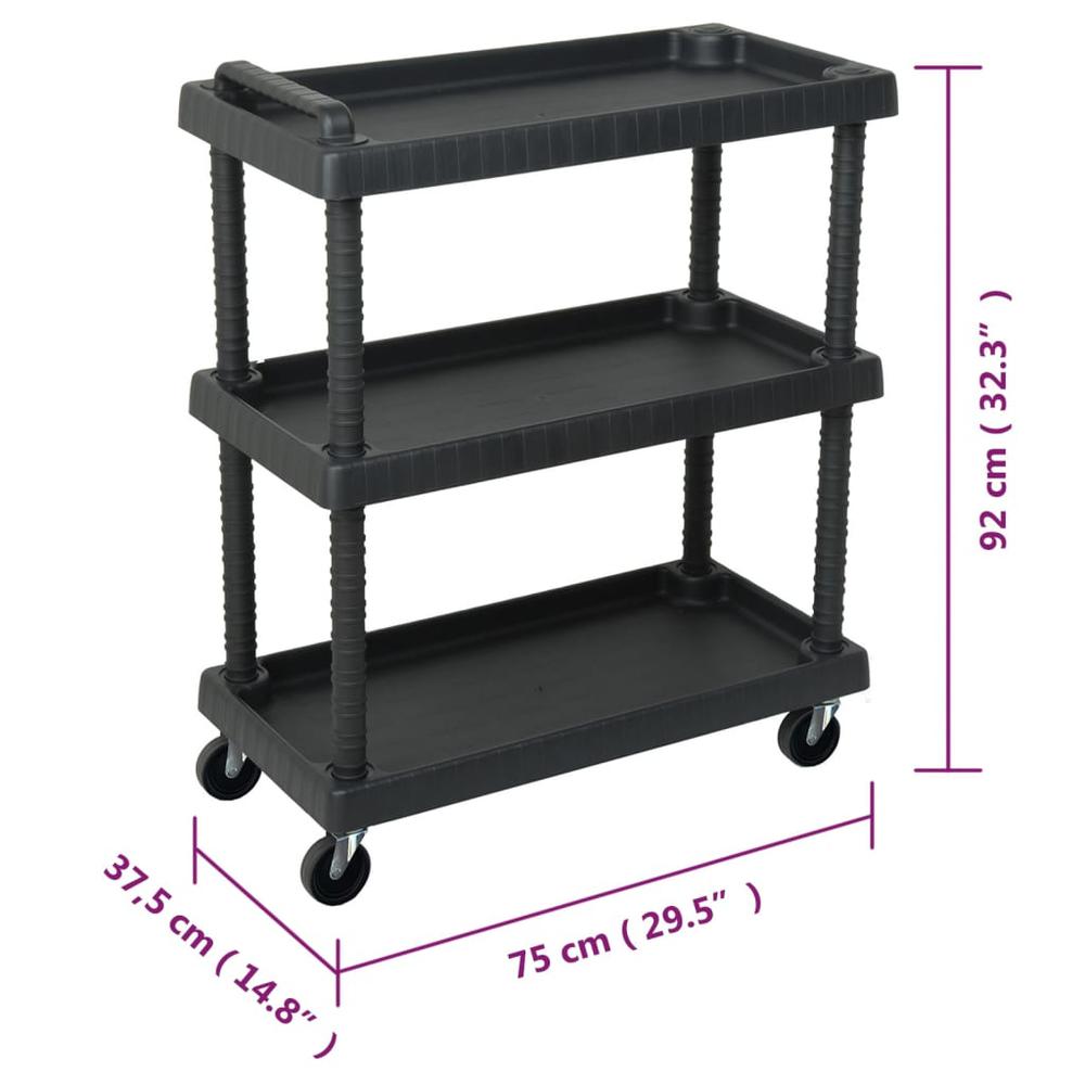 3-Tier Workshop Tool Trolley Black 29.5"x14.8"x36.2" PP. Picture 5