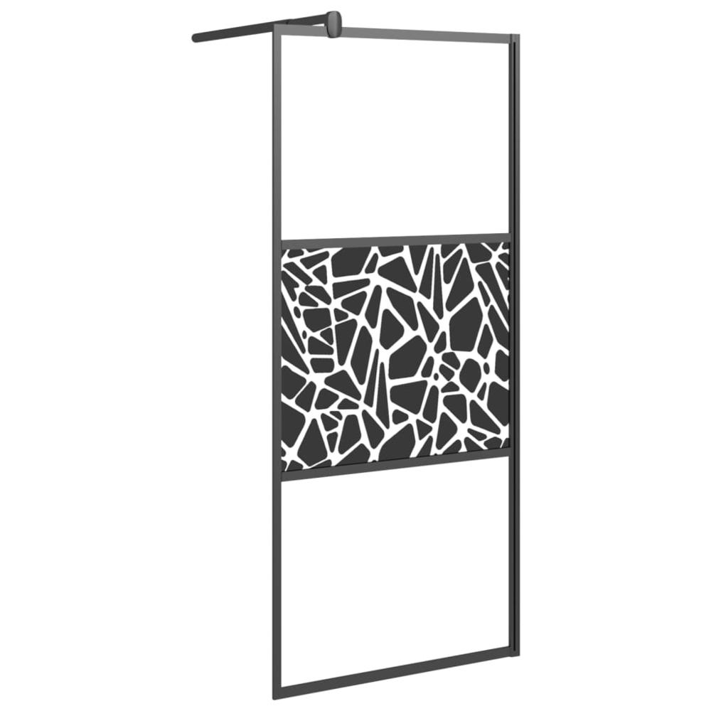 Walk-in Shower Wall 35.4"x76.8" ESG Glass with Stone Design Black. Picture 1