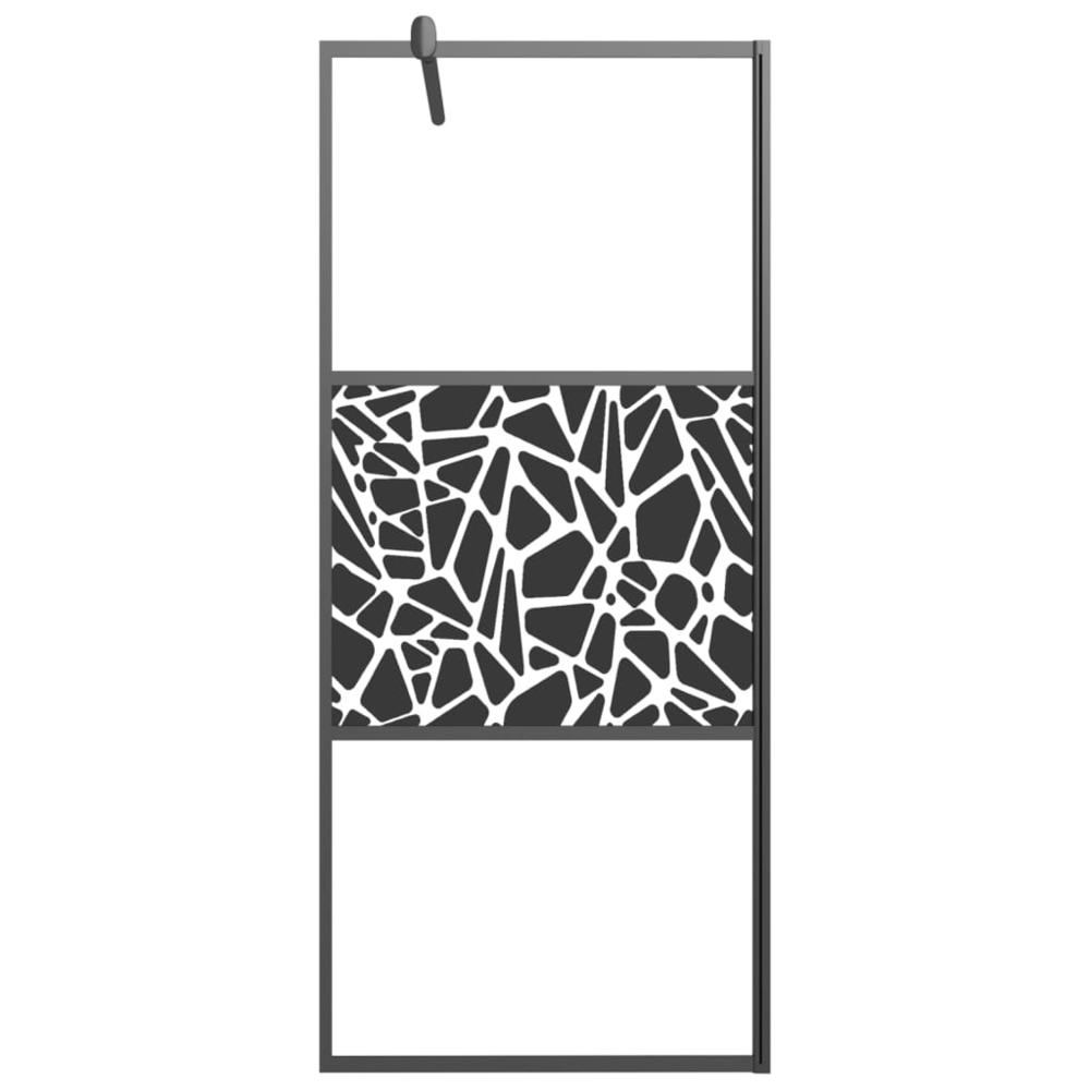 Walk-in Shower Wall 35.4"x76.8" ESG Glass with Stone Design Black. Picture 2