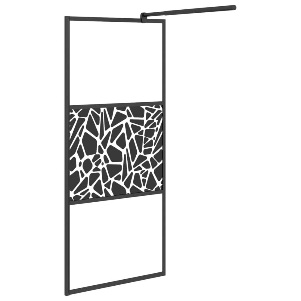 Walk-in Shower Wall 35.4"x76.8" ESG Glass with Stone Design Black. Picture 3