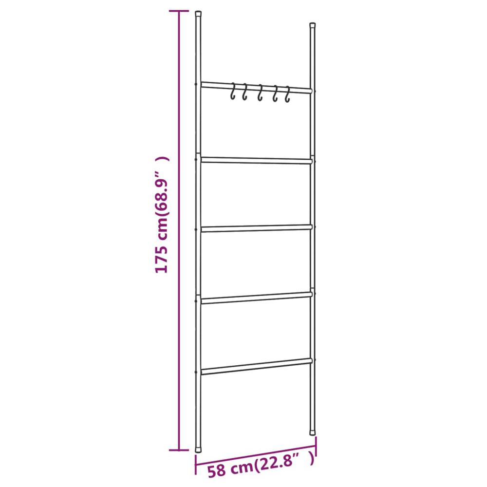 Towel Rack Ladder with 5 Tiers Black 22.8"x68.9" Iron. Picture 5
