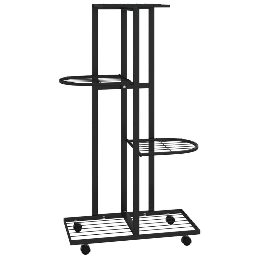 4-Floor Flower Stand with Wheels 17.3"x9.1"x31.5" Black Iron. Picture 1