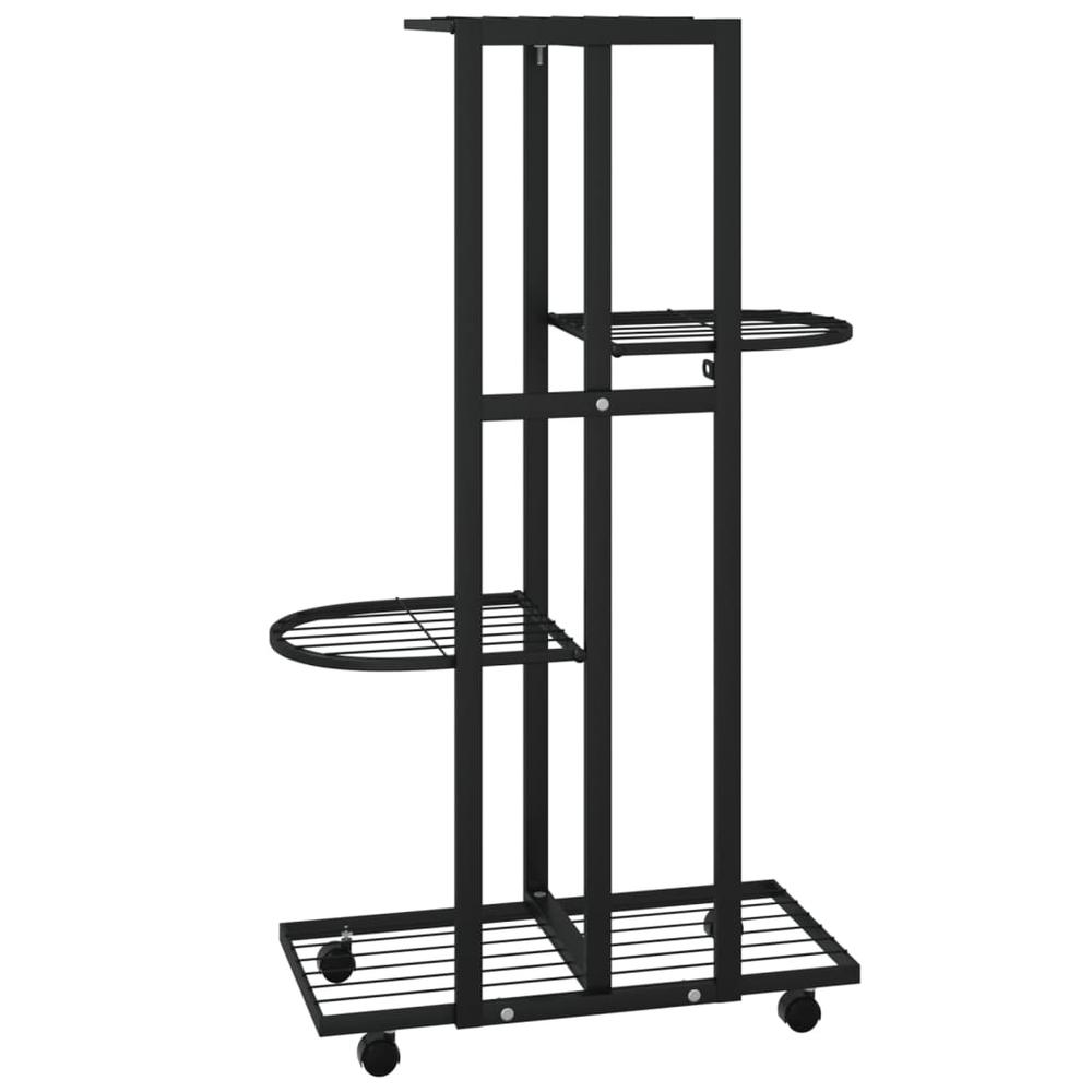 4-Floor Flower Stand with Wheels 17.3"x9.1"x31.5" Black Iron. Picture 4
