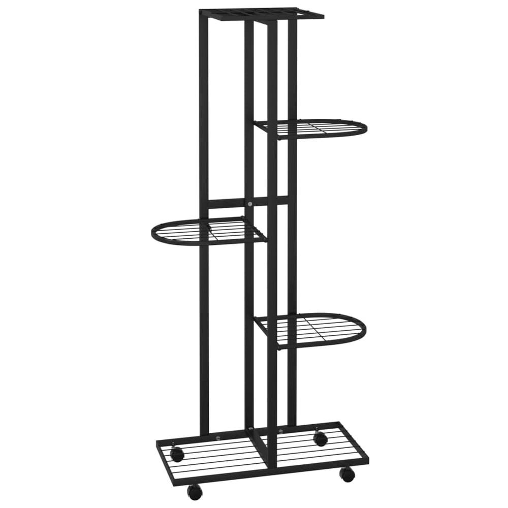 5-Floor Flower Stand with Wheels 17.3"x9.1"x39.4" Black Iron. Picture 1