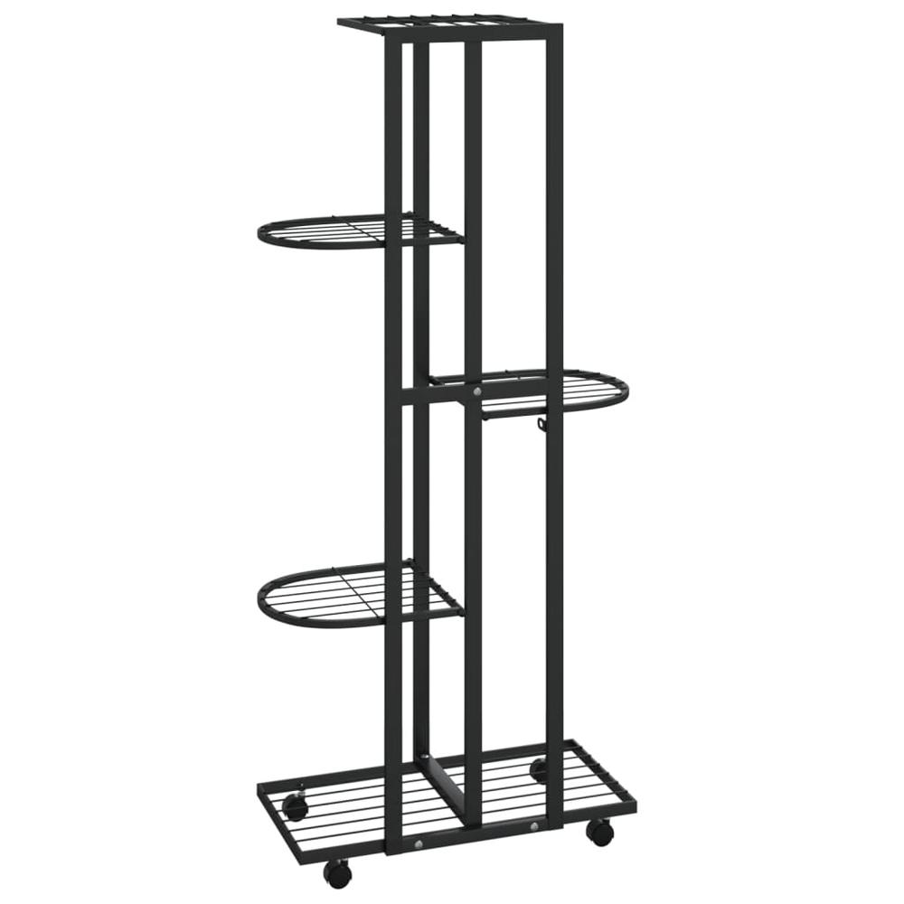 5-Floor Flower Stand with Wheels 17.3"x9.1"x39.4" Black Iron. Picture 4