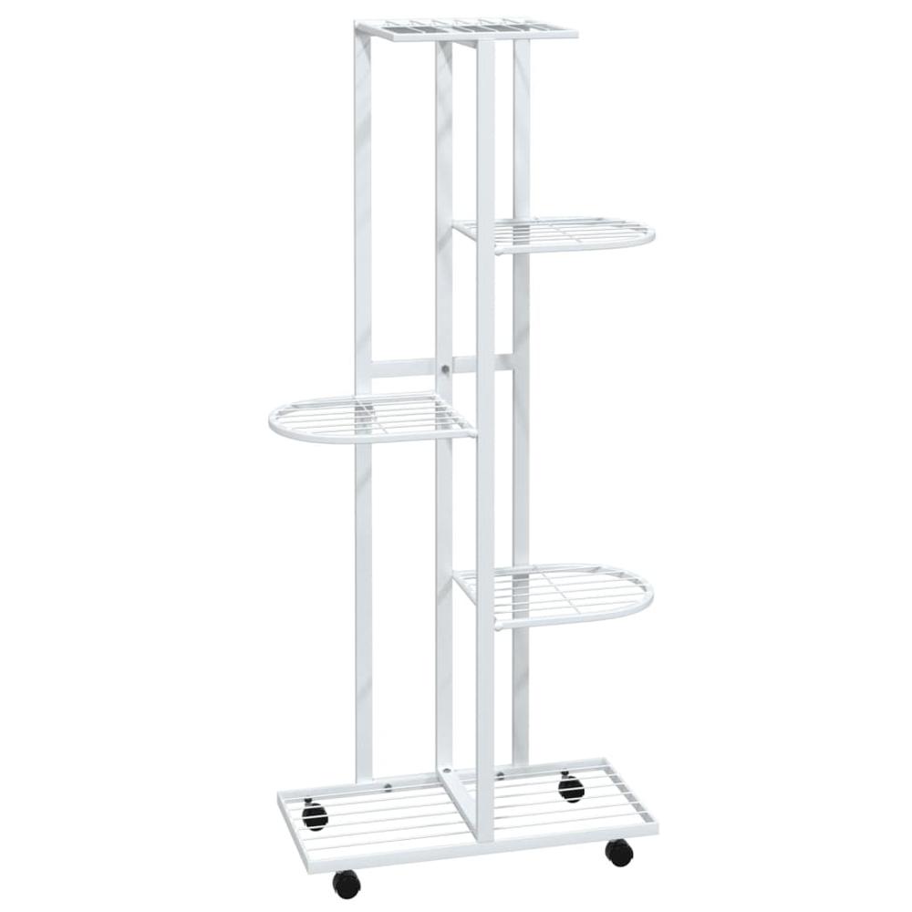 5-Floor Flower Stand with Wheels 17.3"x9.1"x39.4" White Iron. Picture 1