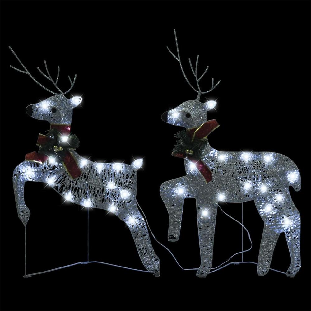 vidaXL Reindeer & Sleigh Christmas Decoration 100 LEDs Outdoor Silver, 3100428. Picture 5