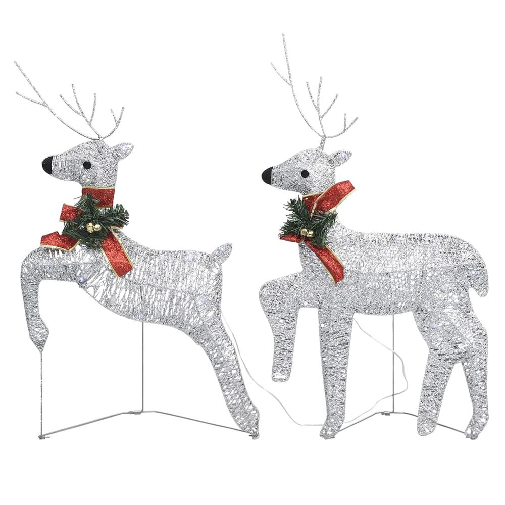 vidaXL Reindeer & Sleigh Christmas Decoration 100 LEDs Outdoor Silver, 3100428. Picture 6