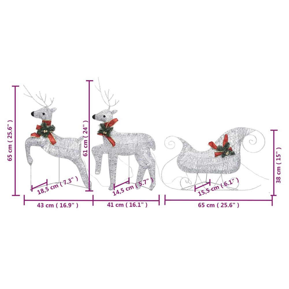 vidaXL Reindeer & Sleigh Christmas Decoration 100 LEDs Outdoor Silver, 3100428. Picture 10