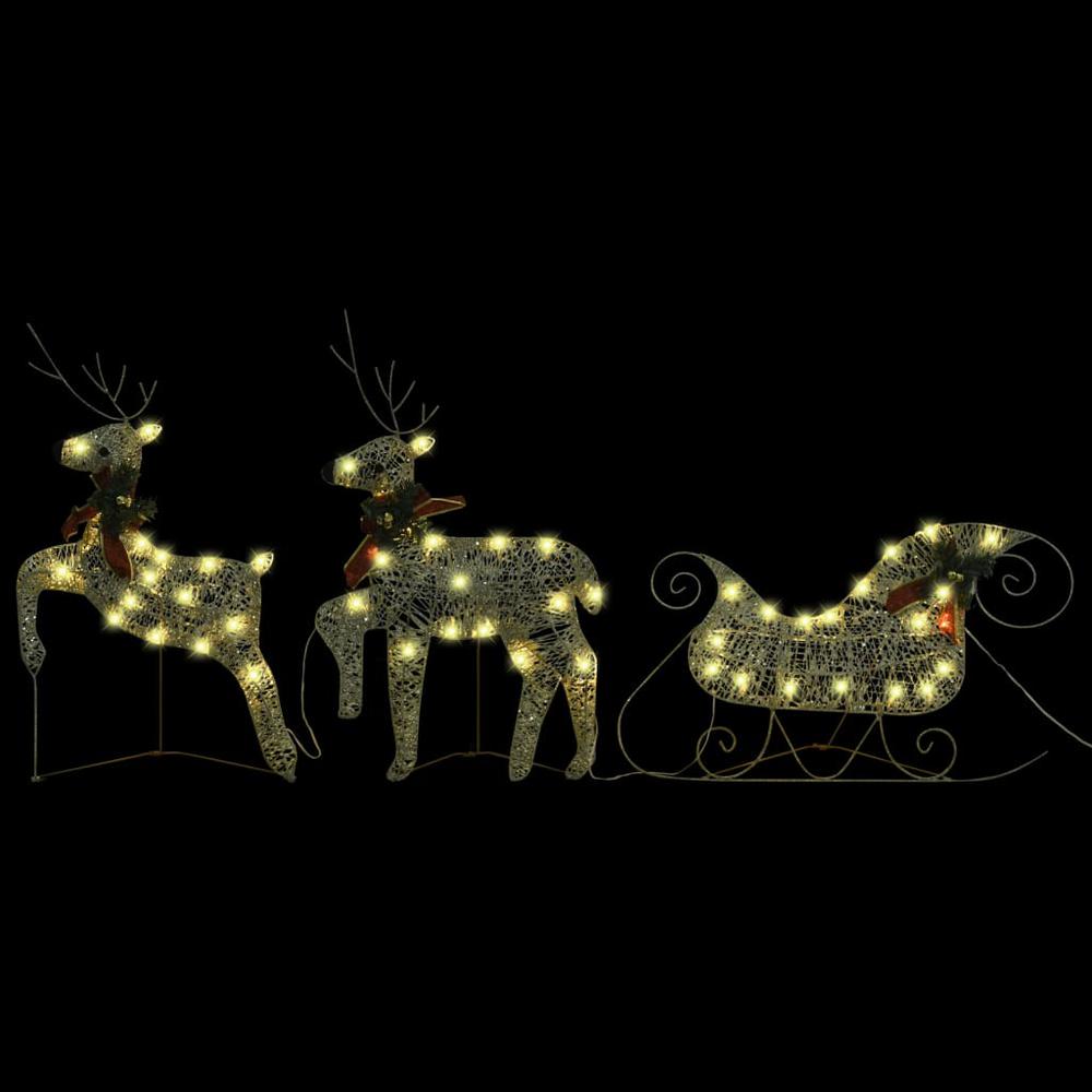 vidaXL Reindeer & Sleigh Christmas Decoration 140 LEDs Outdoor Gold. Picture 5