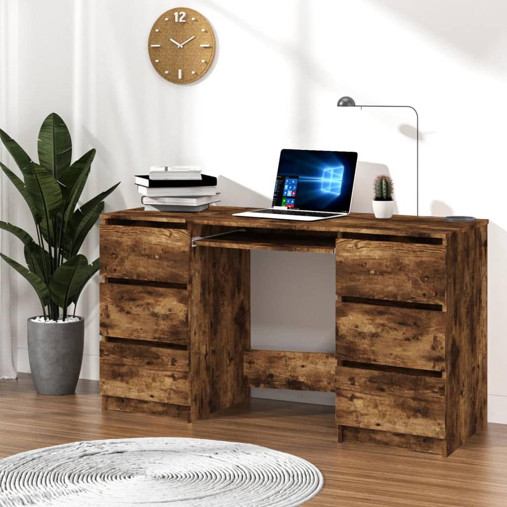 Writing Desk Smoked Oak 55.1"x19.7"x30.3" Engineered Wood. Picture 8