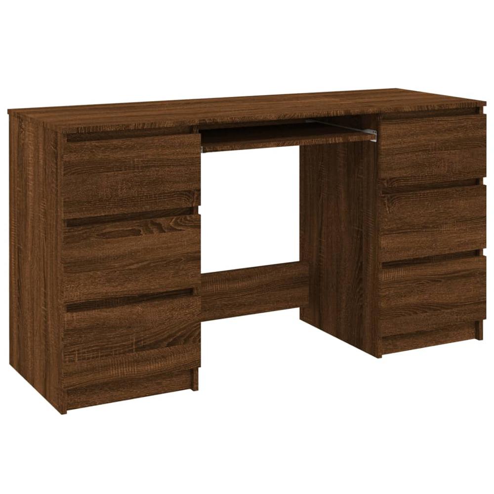 Writing Desk Brown Oak 55.1"x19.7"x30.3" Engineered Wood. Picture 1