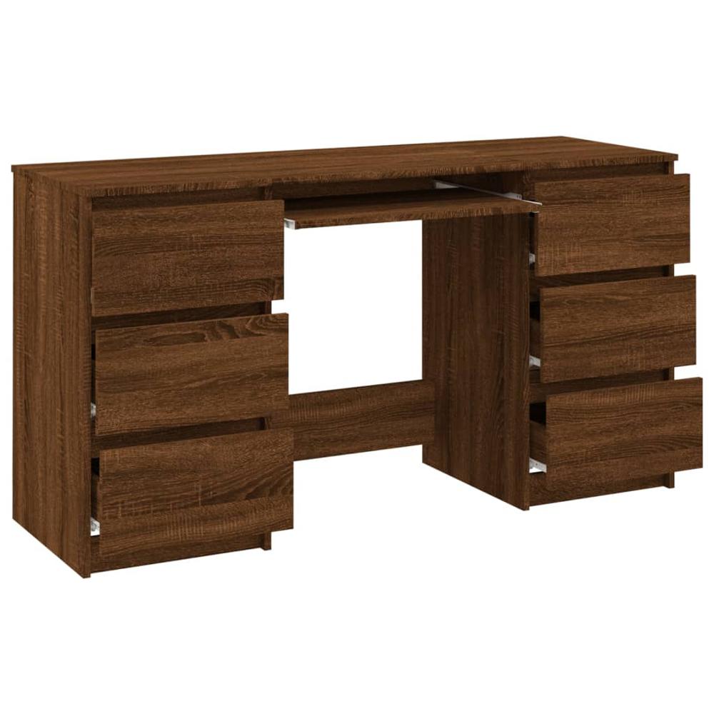 Writing Desk Brown Oak 55.1"x19.7"x30.3" Engineered Wood. Picture 4