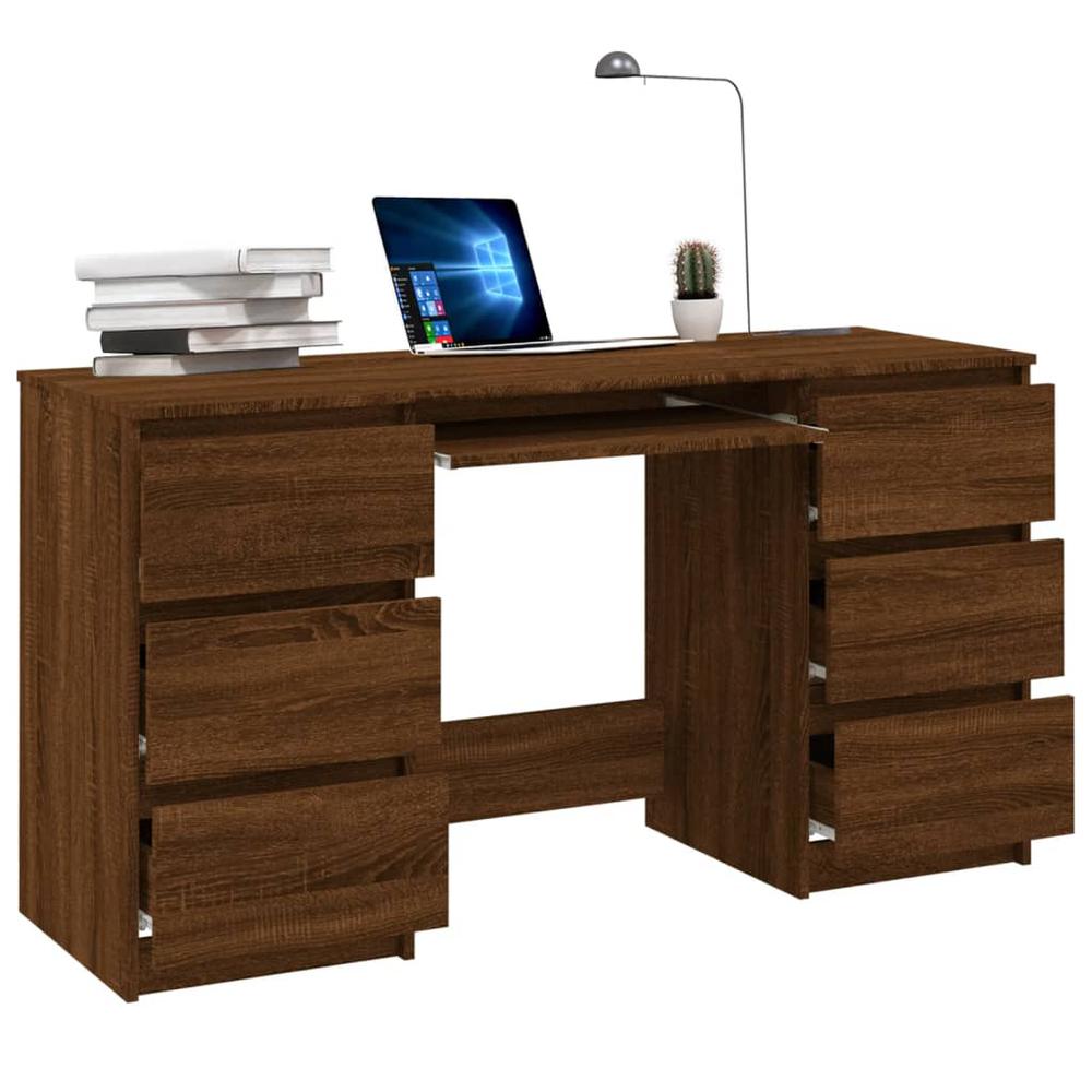 Writing Desk Brown Oak 55.1"x19.7"x30.3" Engineered Wood. Picture 5