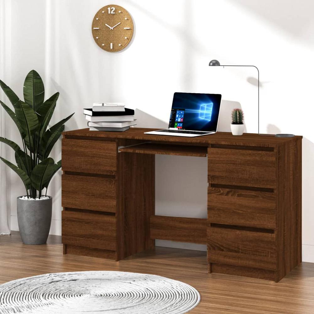 Writing Desk Brown Oak 55.1"x19.7"x30.3" Engineered Wood. Picture 8