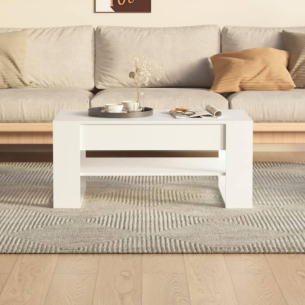 Coffee Table White 40.2"x21.7"x17.7" Engineered Wood. Picture 4
