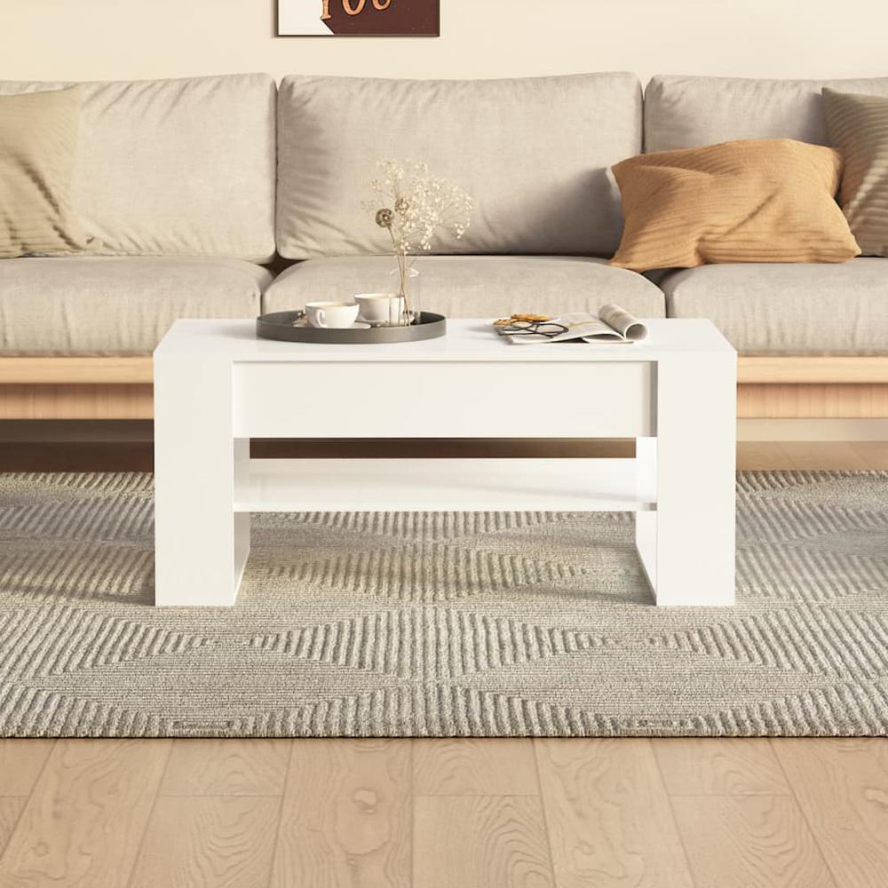 Coffee Table High Gloss White 40.2"x21.7"x17.7" Engineered Wood. Picture 4