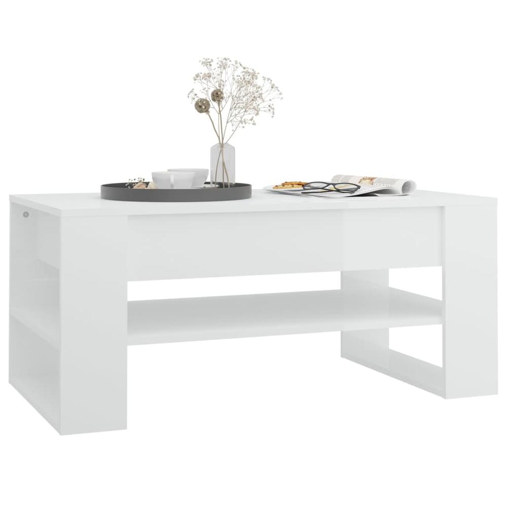Coffee Table High Gloss White 40.2"x21.7"x17.7" Engineered Wood. Picture 5
