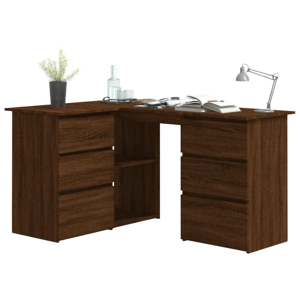 Corner Desk Brown Oak 57.1"x39.4"x29.9" Engineered Wood. Picture 2