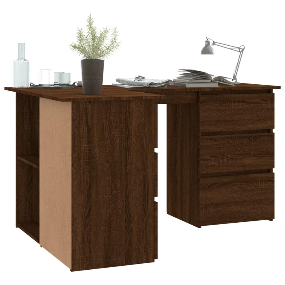 Corner Desk Brown Oak 57.1"x39.4"x29.9" Engineered Wood. Picture 3