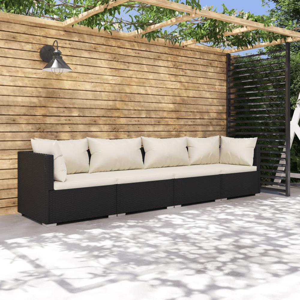 Patio Furniture Set 4 Piece with Cushions Poly Rattan Black. Picture 9