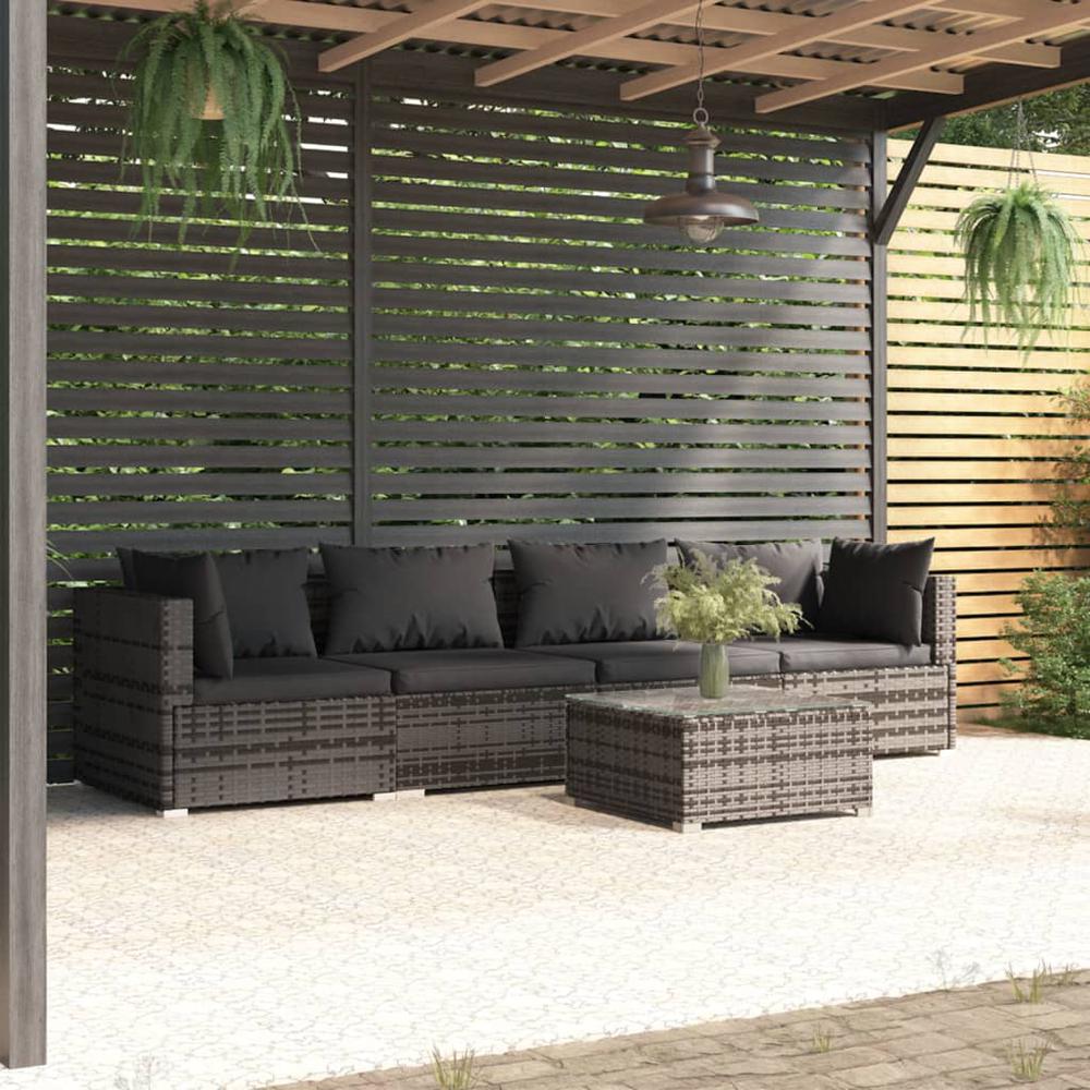Patio Furniture Set 5 Piece with Cushions Poly Rattan Gray. Picture 12