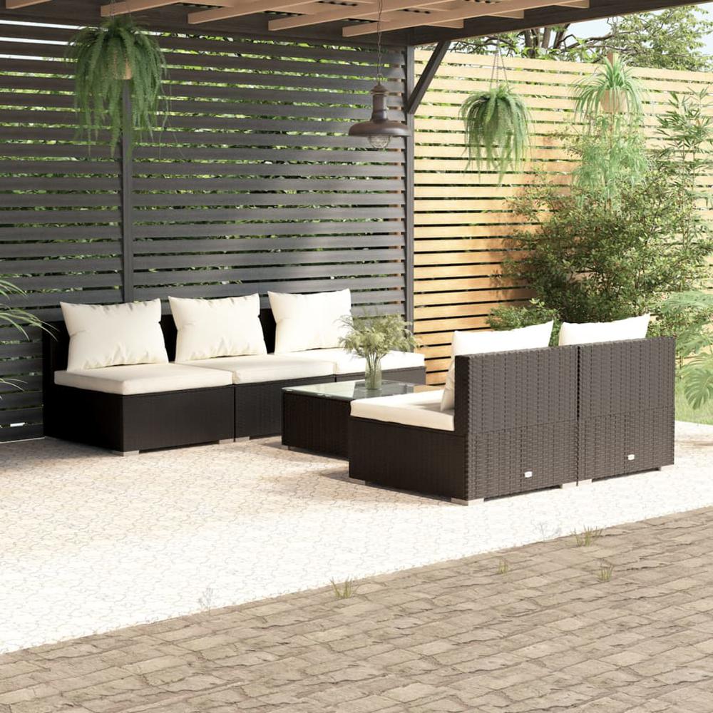 6 Piece Patio Lounge Set with Cushions Poly Rattan Black. Picture 9