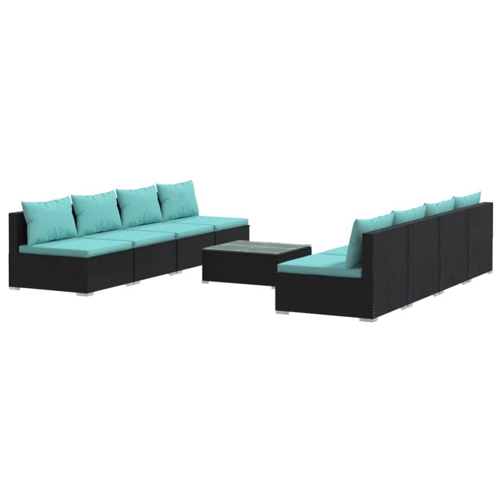 9 Piece Patio Lounge Set with Cushions Poly Rattan Black. Picture 1