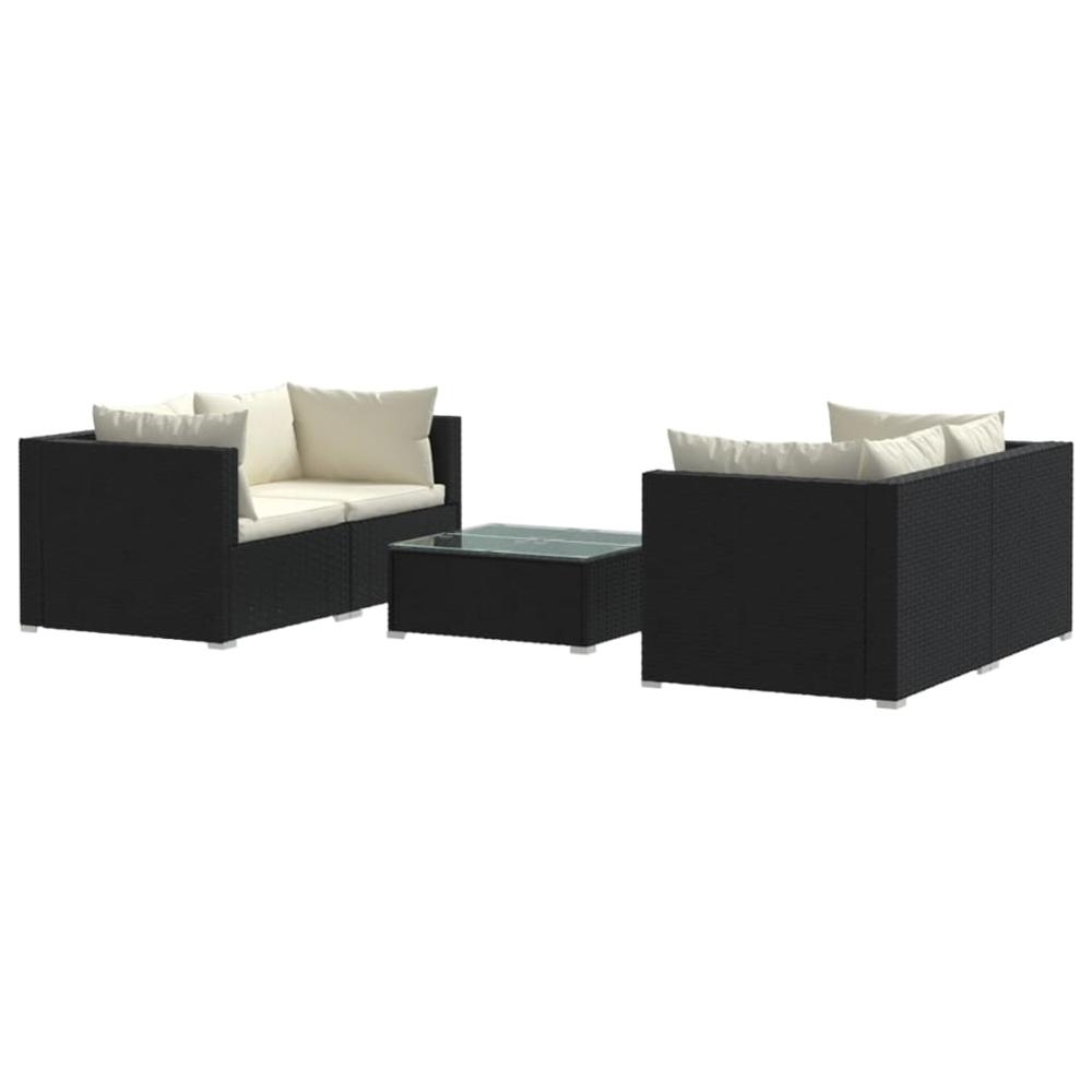 5 Piece Patio Lounge Set with Cushions Poly Rattan Black. Picture 1