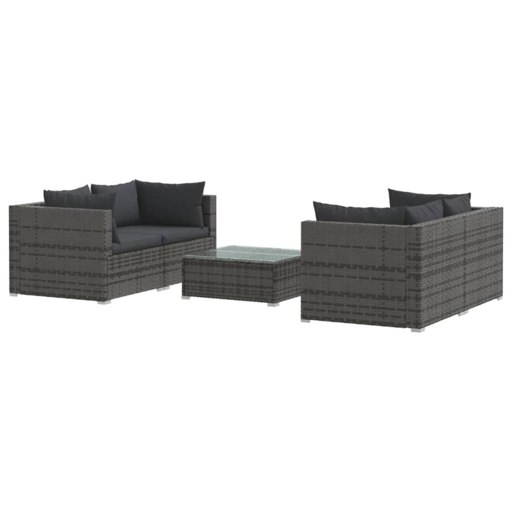5 Piece Patio Lounge Set with Cushions Poly Rattan Gray. Picture 1