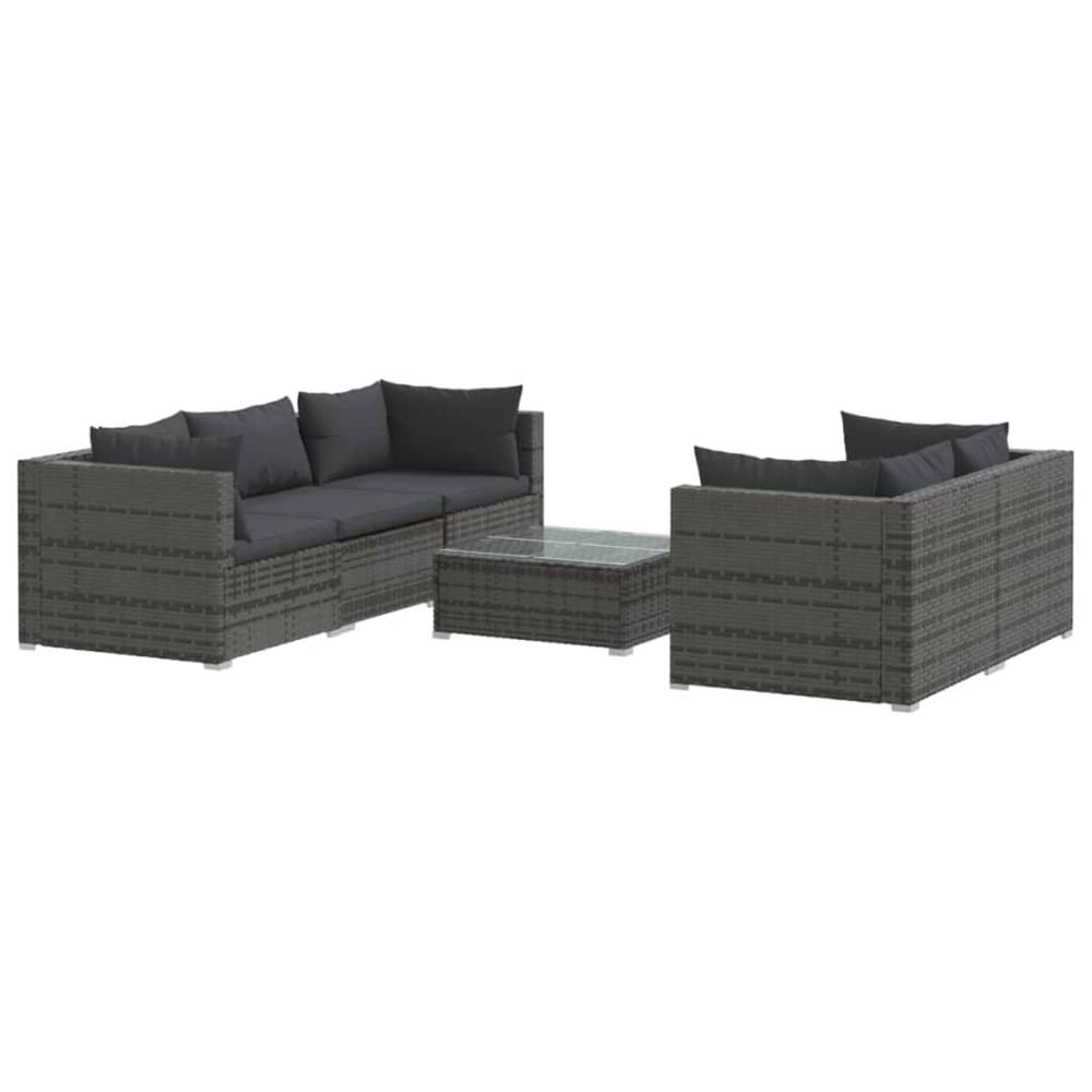 6 Piece Patio Lounge Set with Cushions Poly Rattan Gray. Picture 1