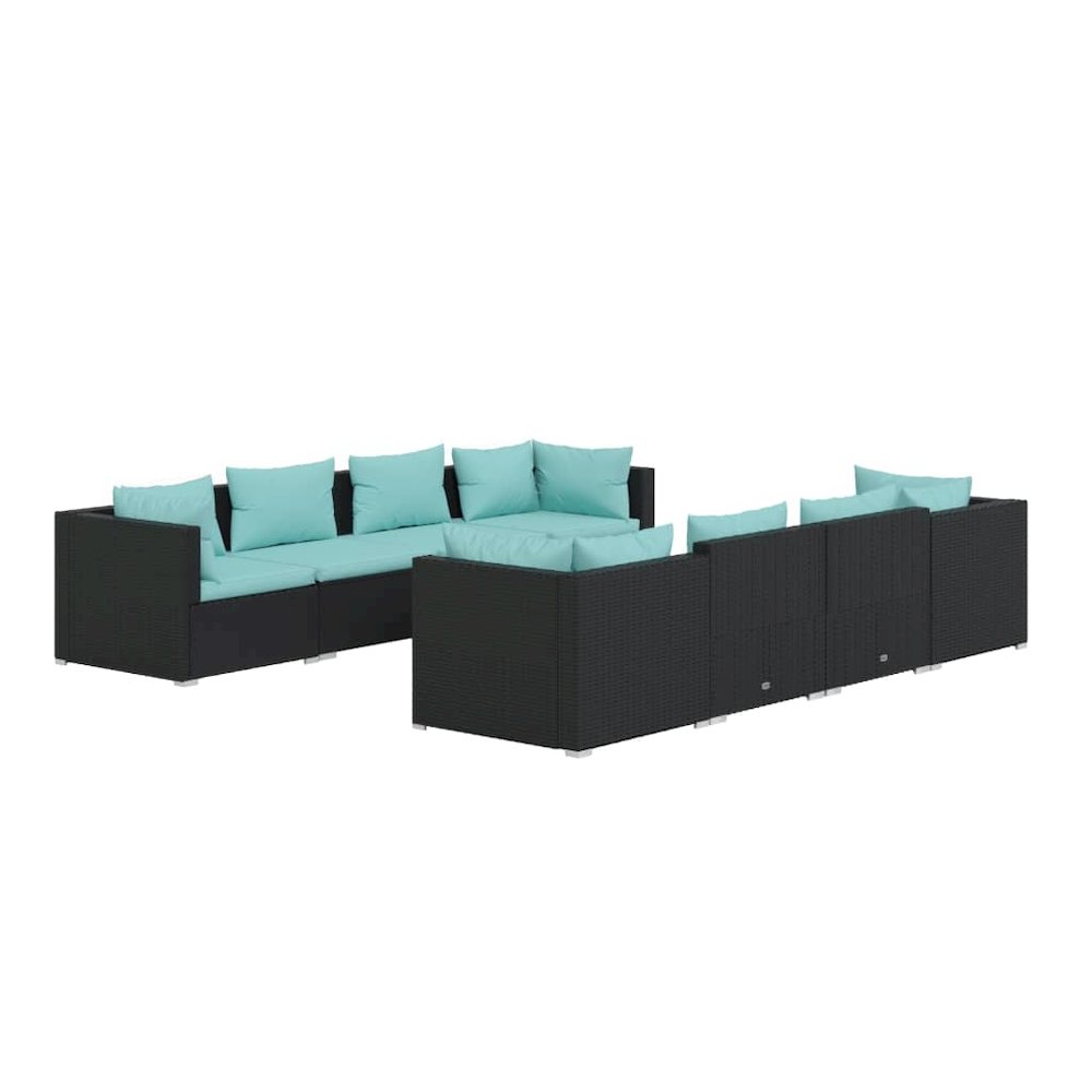 vidaXL 9 Piece Patio Lounge Set with Cushions Poly Rattan Black, 3101513. Picture 2