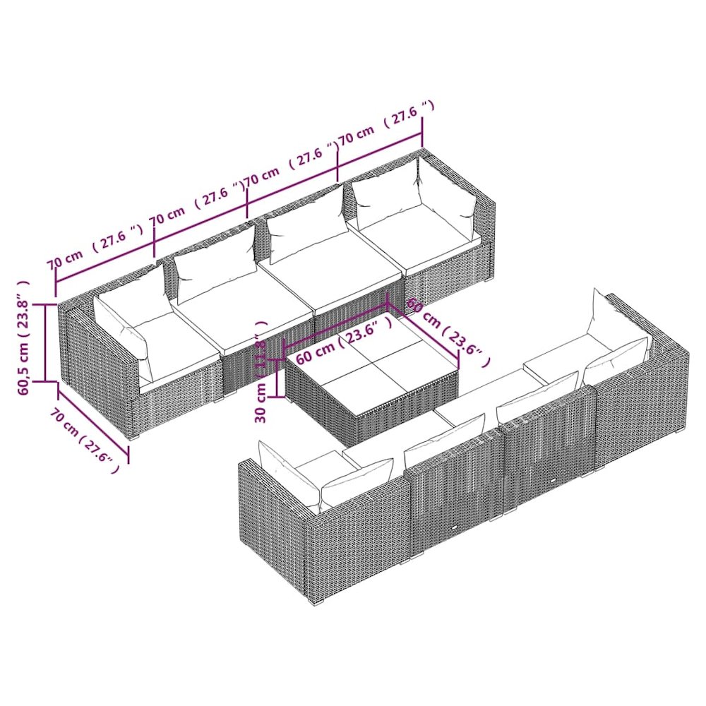 vidaXL 9 Piece Patio Lounge Set with Cushions Poly Rattan Black, 3101513. Picture 9